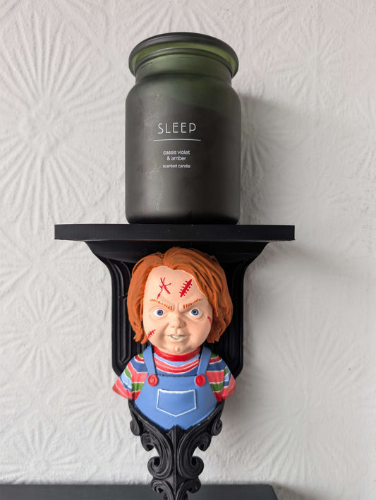 Chucky Horror Wall Shelf – Hand-Painted Gothic Display Shelf | Horror Decor | Unique Statement Piece