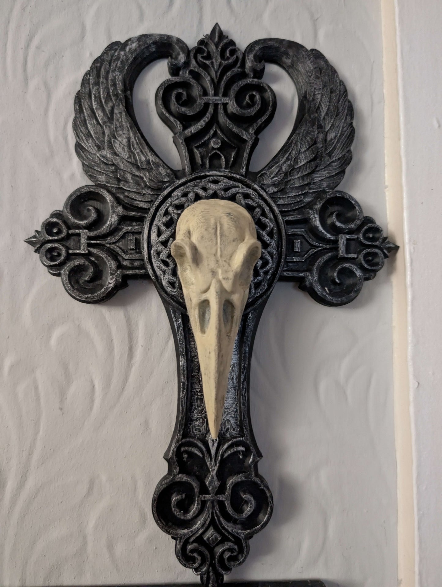 Raven skull on cross design - Gothic home decor - Decor - Horror decor