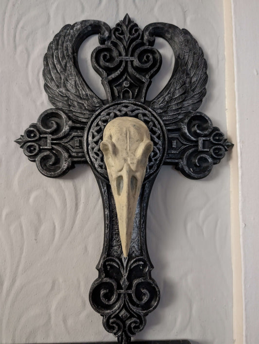 Raven skull on cross design - Gothic home decor - Decor - Horror decor