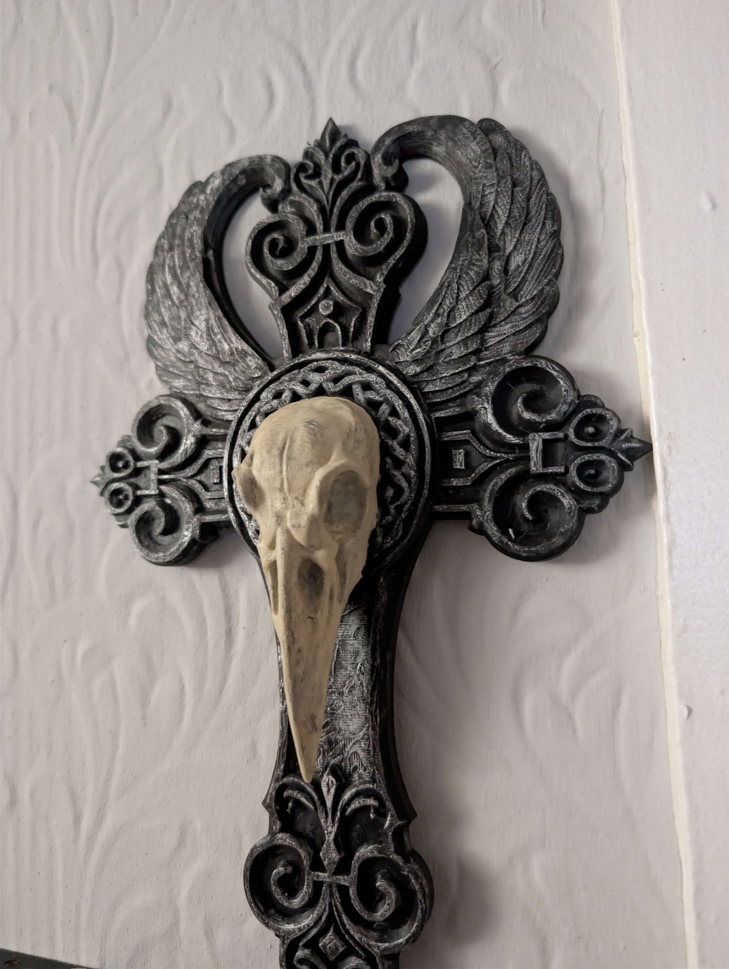 Raven skull on cross design - Gothic home decor - Decor - Horror decor