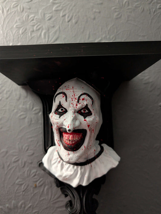 Art the Clown Wall Shelf – Horror Bust Display Shelf | Terrifier Inspired Gothic Decor | Hand Painted Horror Collectible