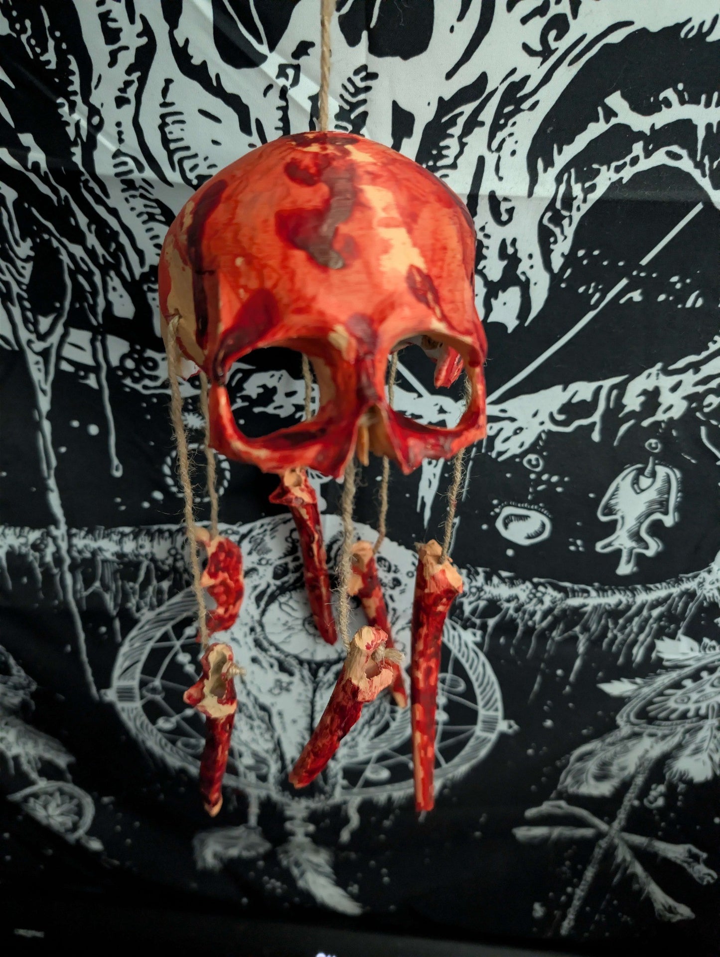Bloody Gothic Skull Wind Chime - Horror Hanging Decor | Unique Skull Ornament