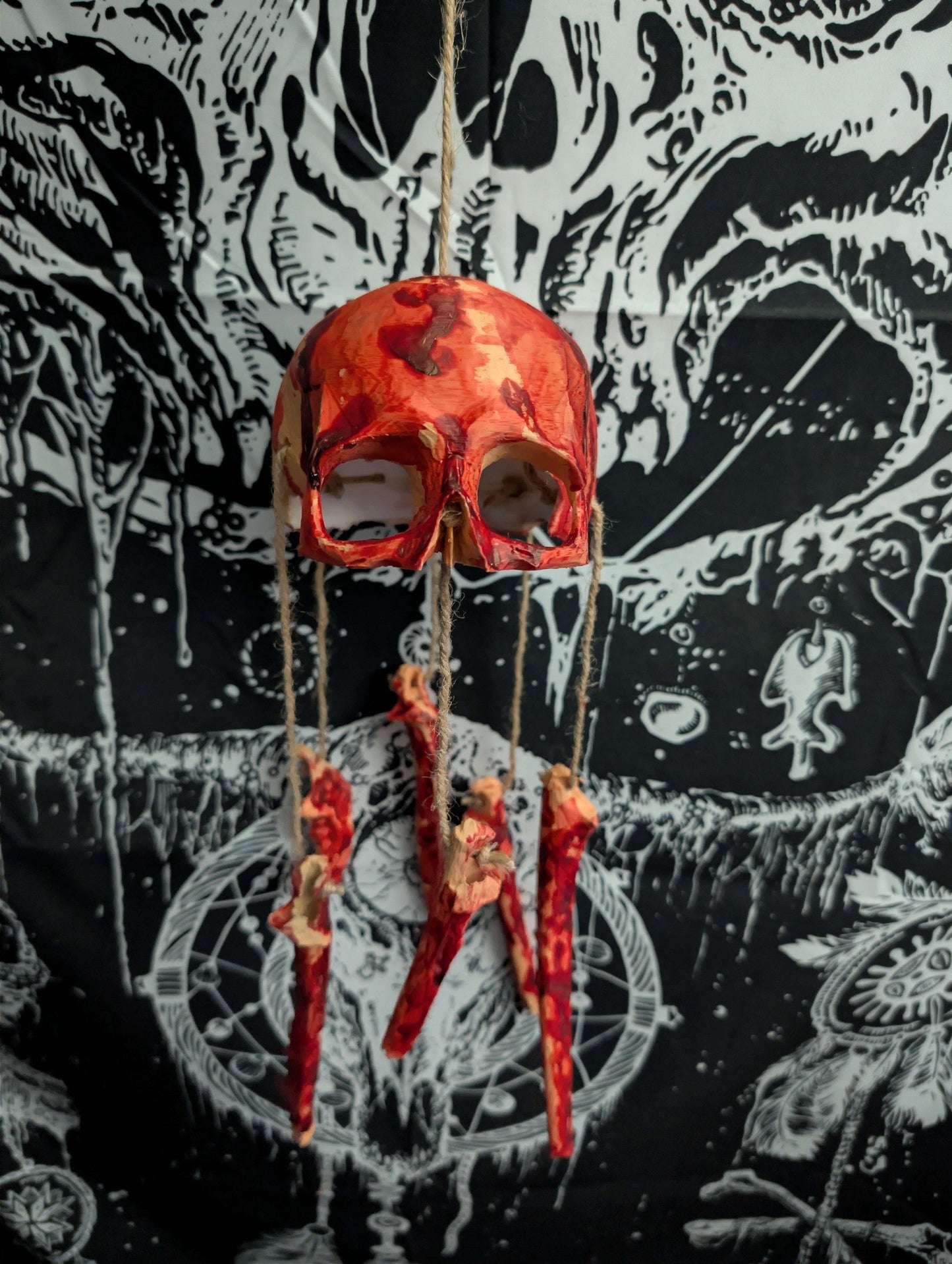 Bloody Gothic Skull Wind Chime - Horror Hanging Decor | Unique Skull Ornament
